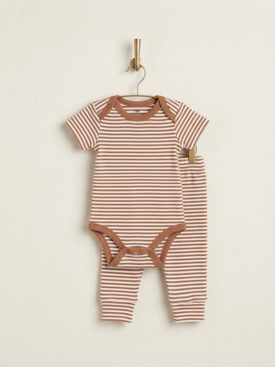Size: 3M Neutral Stripe Romper Set