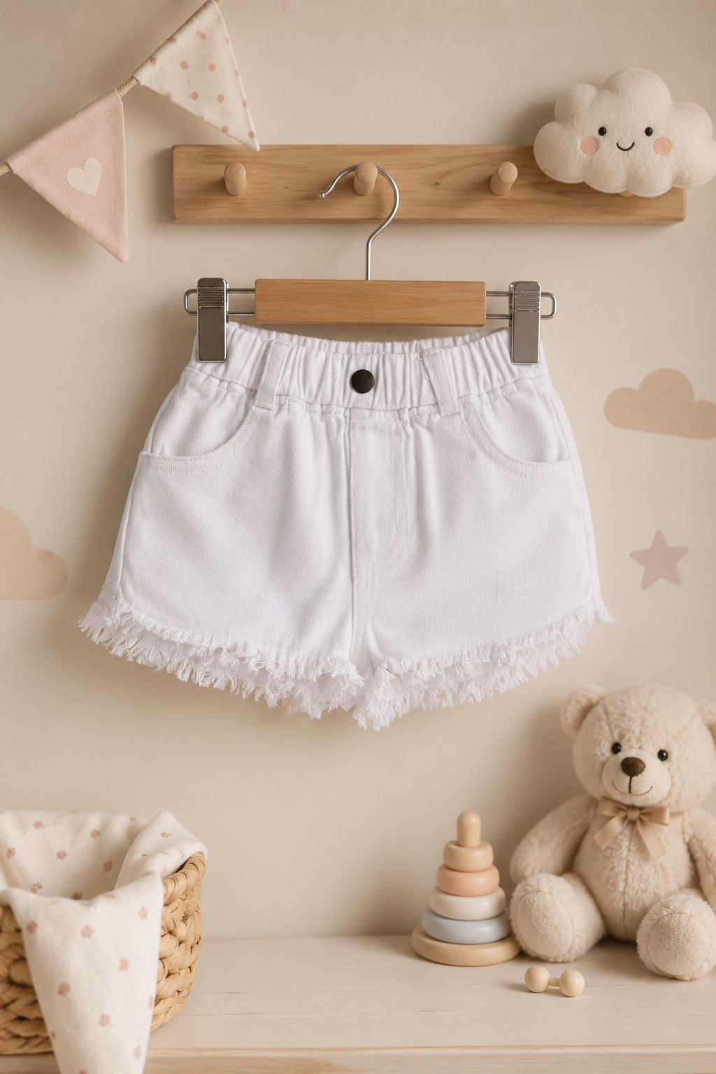 Size: 2-4yr Sweet Tart White Denim Shorts