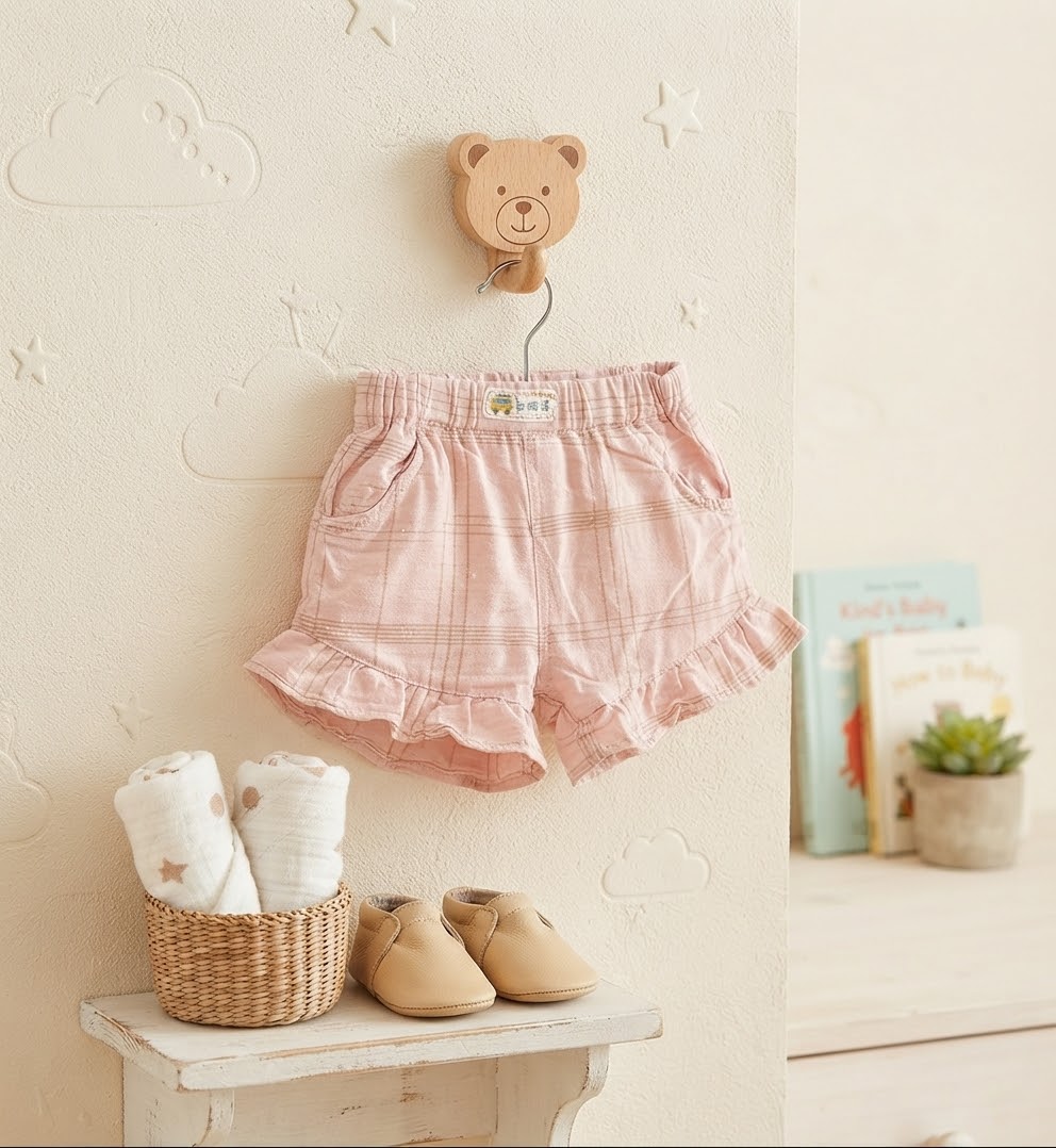 Striped Tee & Beige Shorts Outfit Set: A charming two-piece set featuring a classic black-and-white striped short-sleeve shirt paired with neutral tan pocket shorts.